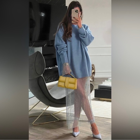 New $169 Zara Rhinestone Mesh Blue Dress Extra Small - Small XS-S 2855/204 - Picture 2 of 11